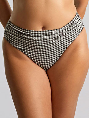 Midi Gather Bikini Bottoms in Black Gingham