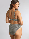 Midi Gather Bikini Bottoms in Black Gingham