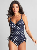 Anya Riva Spot Balcony Tankini Top in Navy/Vanilla