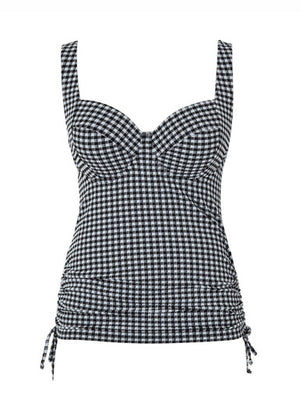 Iris Balcony Tankini Top in Black Gingham