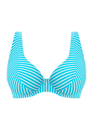 Jewel Cove Underwire High Apex Bikini Top - Stripe Turquoise